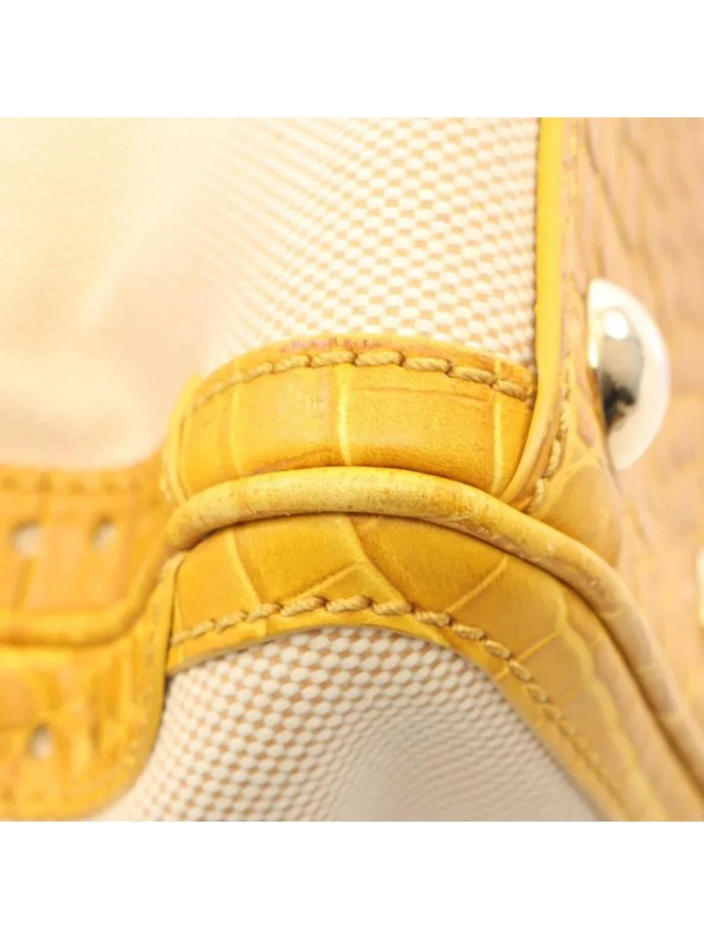 Celine Tote Croco Embossed Natural Yellow Canvas Leather